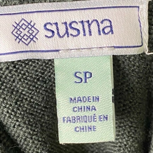 Susina Olive Green Sweater Curved Hem Cowl Neck Long Sleeve Ribbed Petite SP - Picture 3 of 4